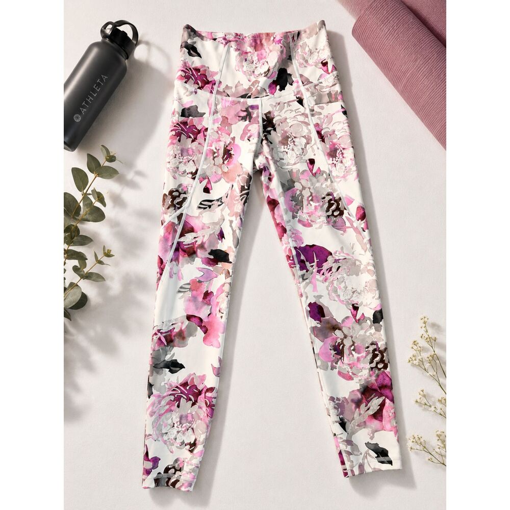 Athleta‎ Women’s XS Floral High Rise Pocket Full Length Workout Leggings